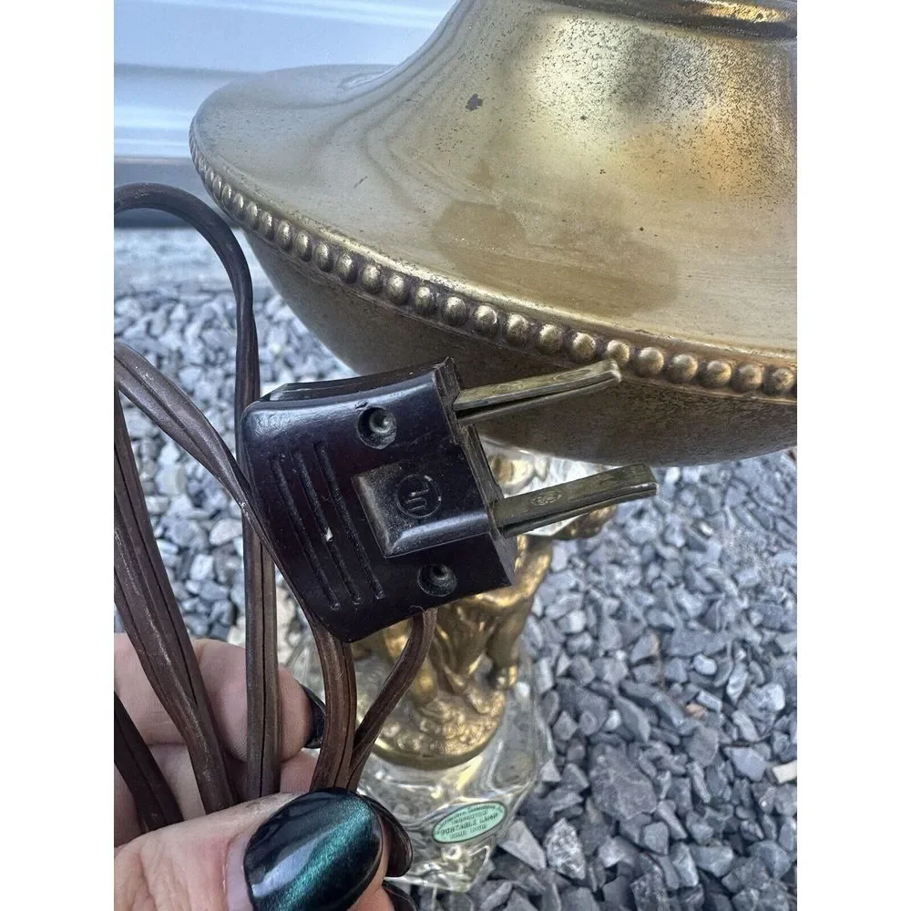 Vintage‎ Hollywood Regency Gold Crystal Cherub Lamp Base 24.5in High WORKS